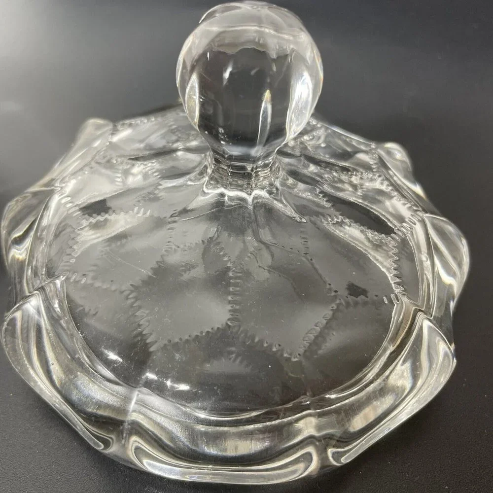 Vintage 1940's Honey Cone pattern Covered Vanity Jar Clear glass